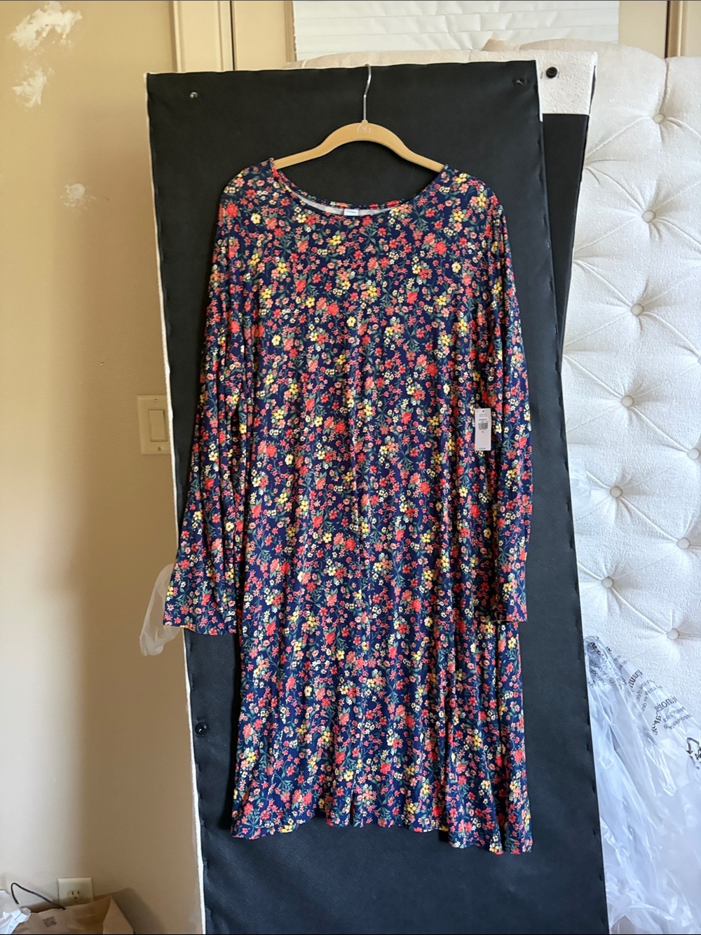 Old Navy Navy Floral Long Sleeve Swing Dress